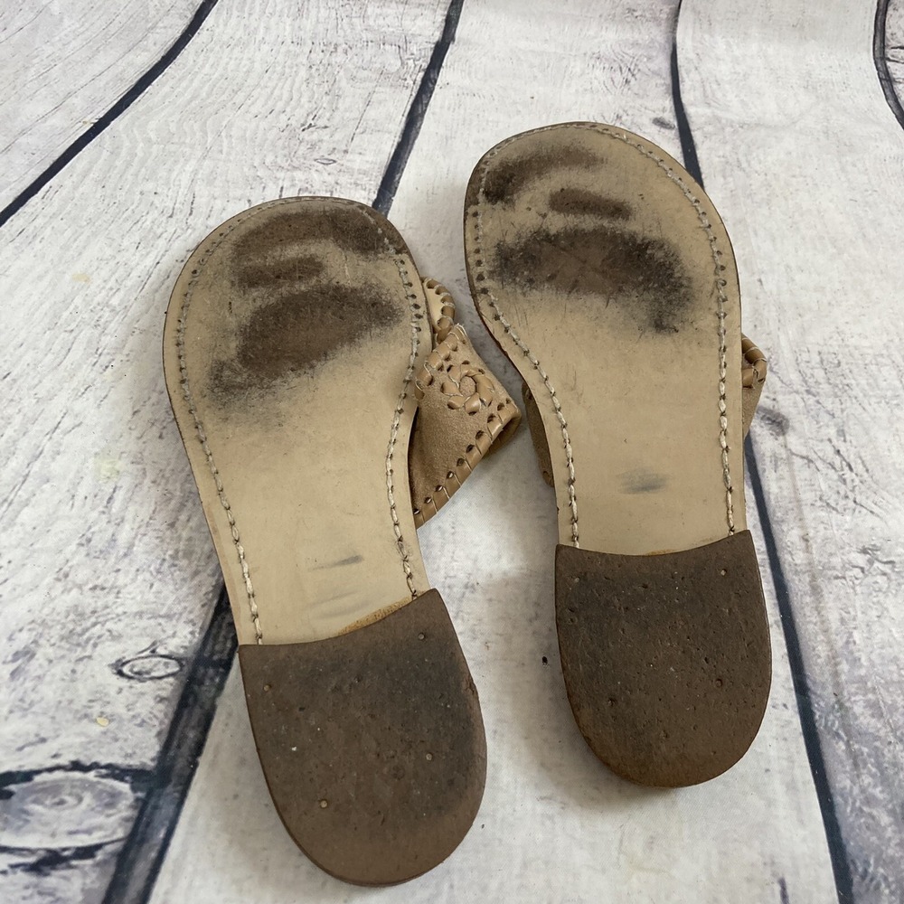 Calypso By Jack Rogers Sandal Womens Size 7 Leather thong Slip On Natural Flat - Picture 6 of 8